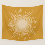 Mid Century Modern Sunburst in Dark Mustard and Beige Wall Tapestry Gallery Image 4