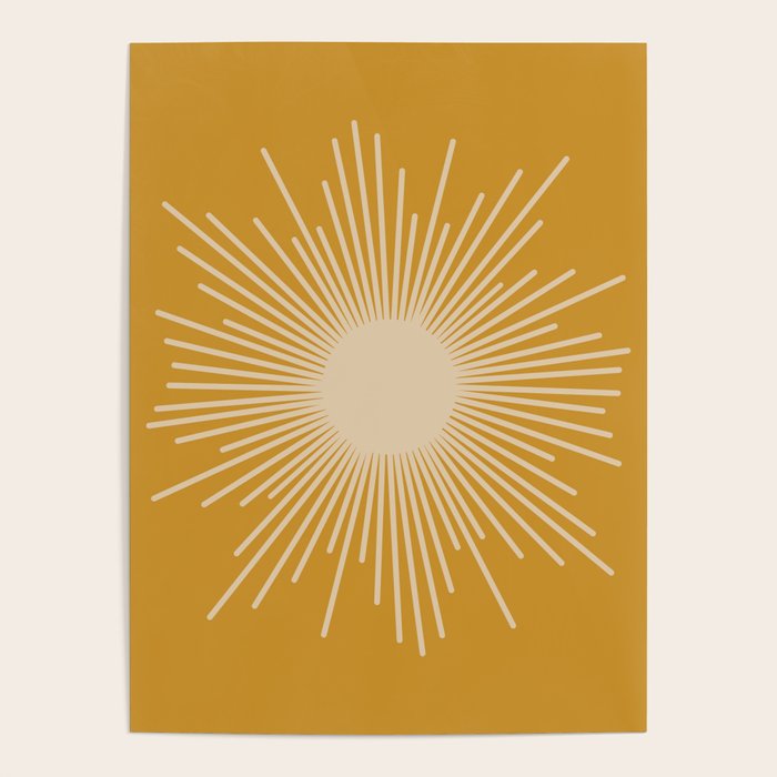 Mid Century Modern Sunburst in Dark Mustard and Beige Poster Gallery Image 4