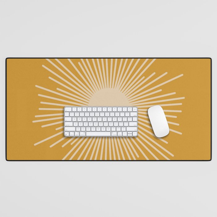 Mid Century Modern Sunburst in Dark Mustard and Beige Desk Mat Gallery Image 1