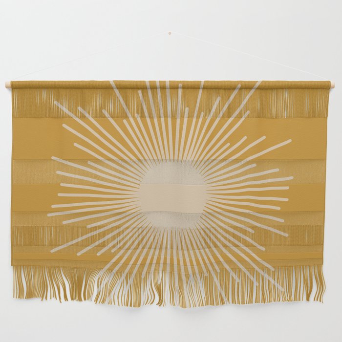 Mid Century Modern Sunburst in Dark Mustard and Beige Wall Hanging Gallery Image 1