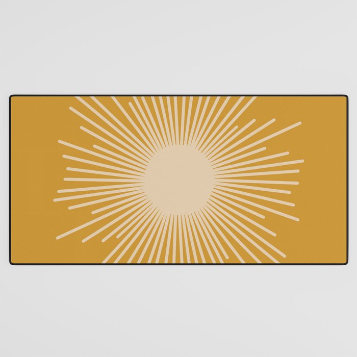Mid Century Modern Sunburst in Dark Mustard and Beige Desk Mat Gallery Image 3