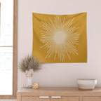 Mid Century Modern Sunburst in Dark Mustard and Beige Wall Tapestry Gallery Image 2