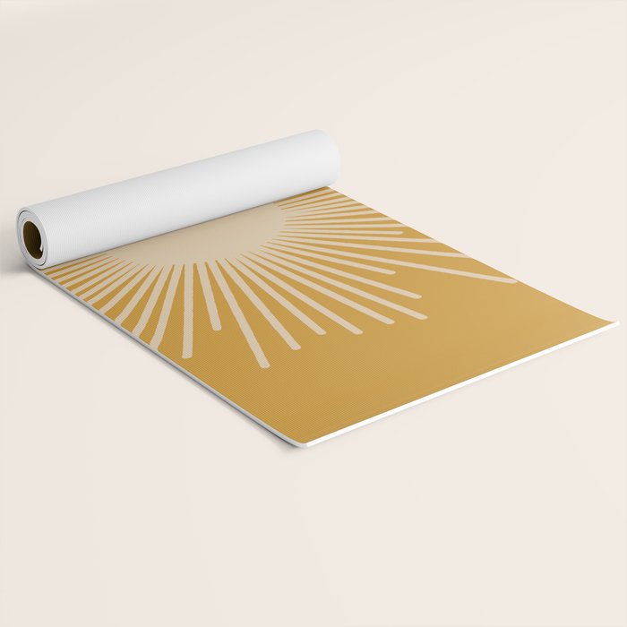 Mid Century Modern Sunburst in Dark Mustard and Beige Yoga Mat Gallery Image 2