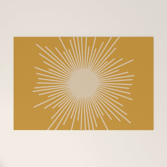 Mid Century Modern Sunburst in Dark Mustard and Beige Welcome Mat Gallery Image 1