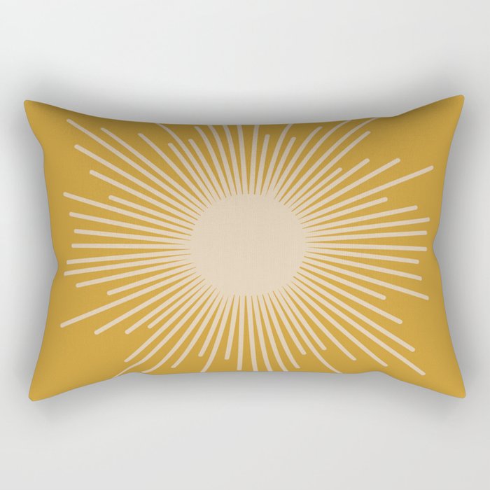 Mid Century Modern Sunburst in Dark Mustard and Beige Rectangular Pillow Gallery Image 2
