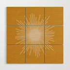 Mid Century Modern Sunburst in Dark Mustard and Beige Wood Wall Art Gallery Image 1