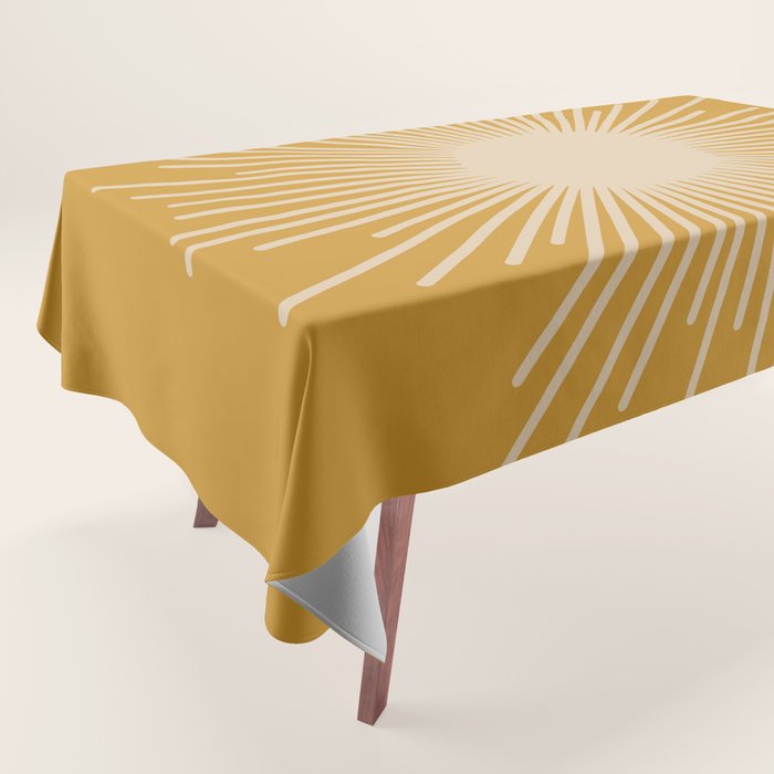 Mid Century Modern Sunburst in Dark Mustard and Beige Tablecloth Gallery Image 1