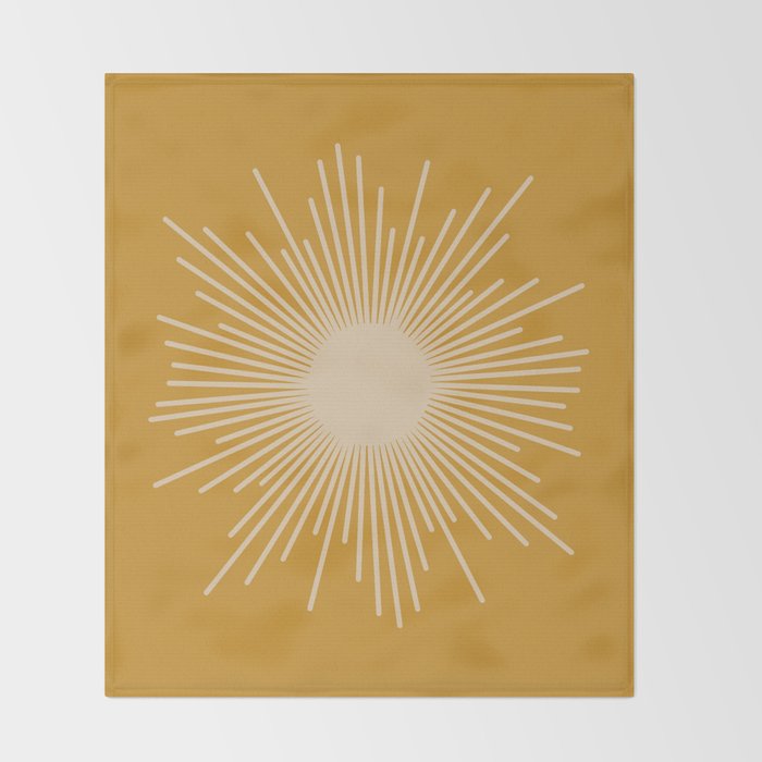 Mid Century Modern Sunburst in Dark Mustard and Beige Throw Blanket Gallery Image 2