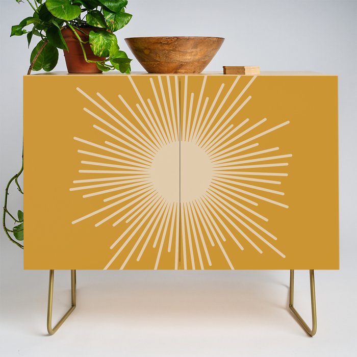 Mid Century Modern Sunburst in Dark Mustard and Beige Credenza Gallery Image 1