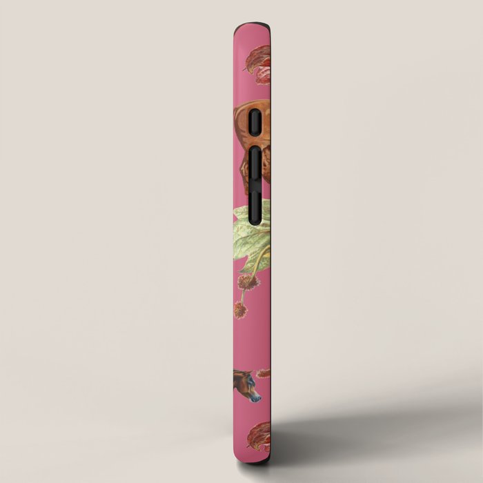HORSES and Forest Plants on the Raspberry Pink Background  iPhone Case Gallery Image 2
