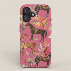 HORSES and Forest Plants on the Raspberry Pink Background  iPhone Case Gallery Image 1