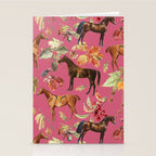HORSES and Forest Plants on the Raspberry Pink Background  Stationery Card Gallery Image 2