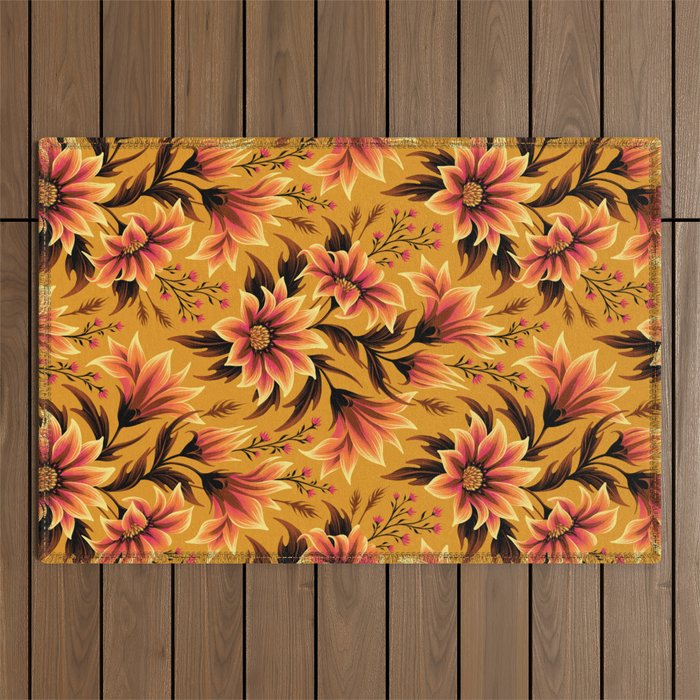 Gazania Floral - Orange Gold Outdoor Rug Gallery Image 1