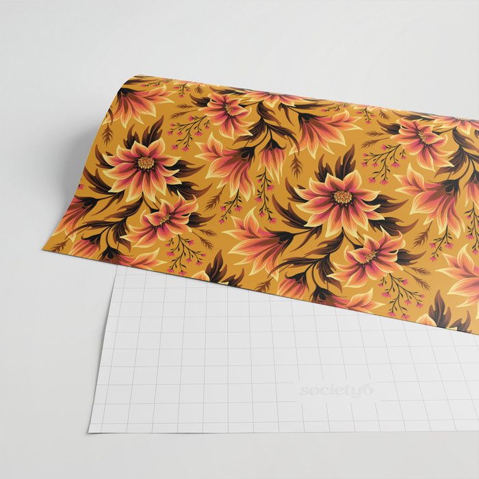 Gazania Floral - Orange Gold Wrapping Paper Gallery Image 2