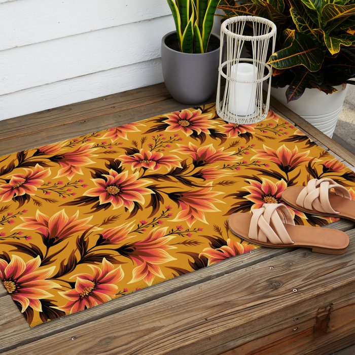 Gazania Floral - Orange Gold Outdoor Rug Gallery Image 2