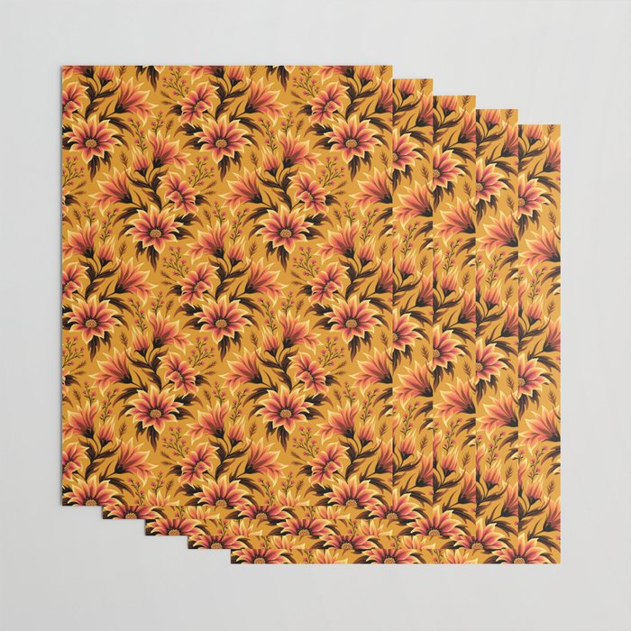 Gazania Floral - Orange Gold Wrapping Paper Gallery Image 3
