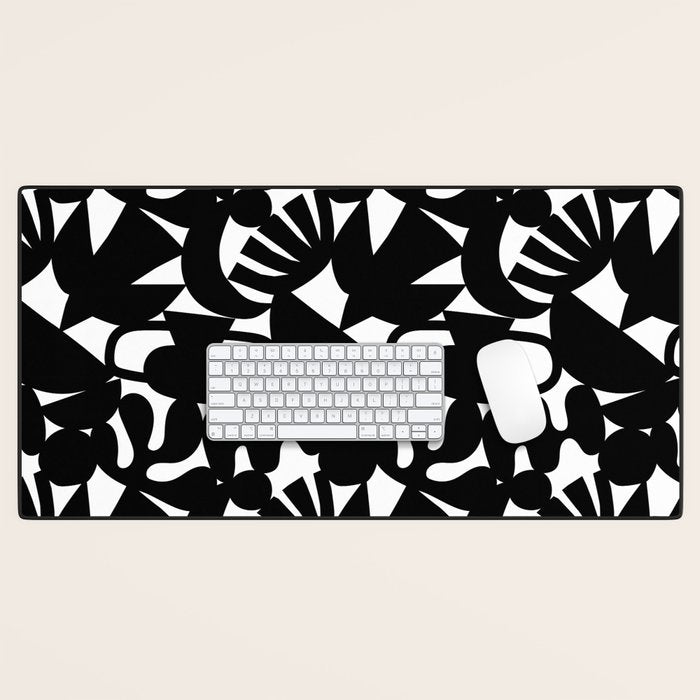 Black and white organic nature shape art pattern Desk Mat Gallery Image 1
