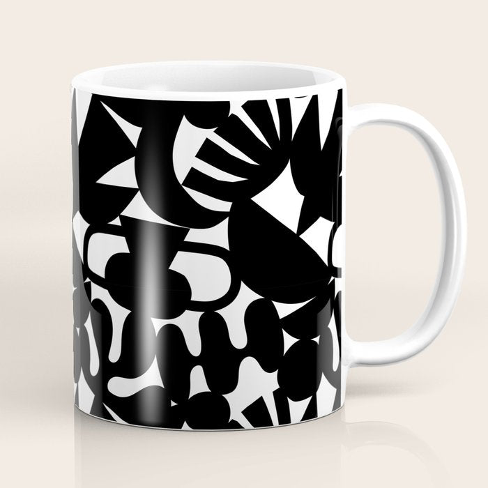 Black and white organic nature shape art pattern Coffee Mug Gallery Image 1