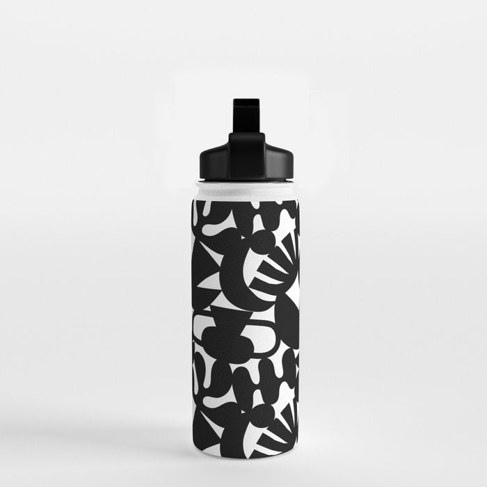 Black and white organic nature shape art pattern Water Bottle Gallery Image 2