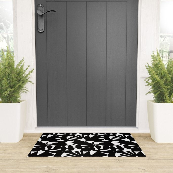 Black and white organic nature shape art pattern Welcome Mat Gallery Image 3