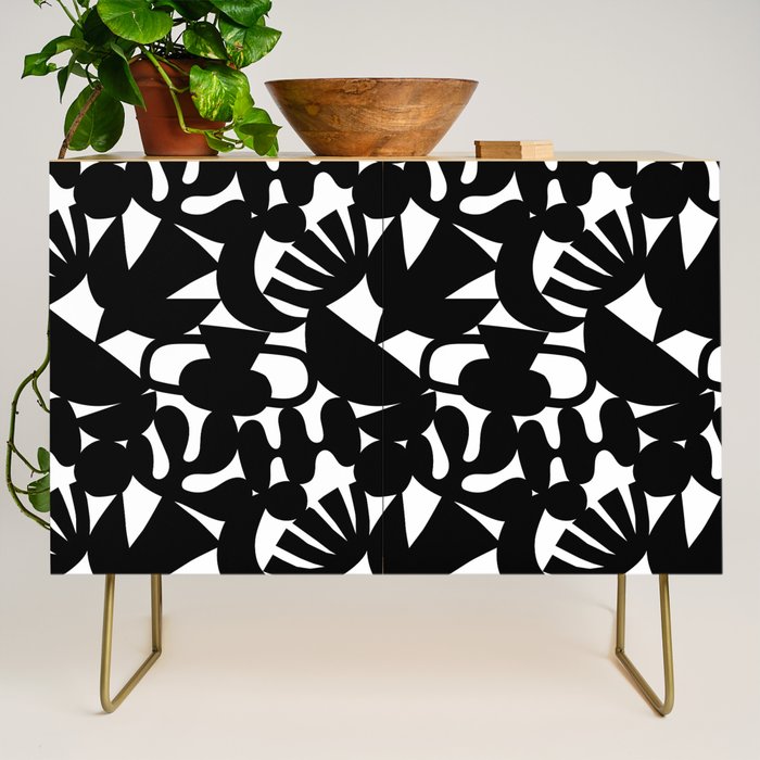 Black and white organic nature shape art pattern Credenza Gallery Image 1
