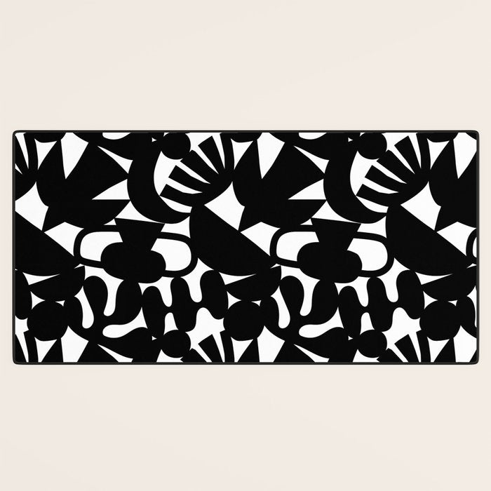 Black and white organic nature shape art pattern Desk Mat Gallery Image 3