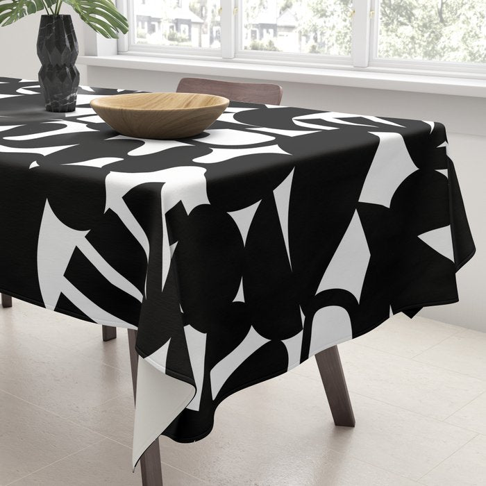 Black and white organic nature shape art pattern Tablecloth Gallery Image 3