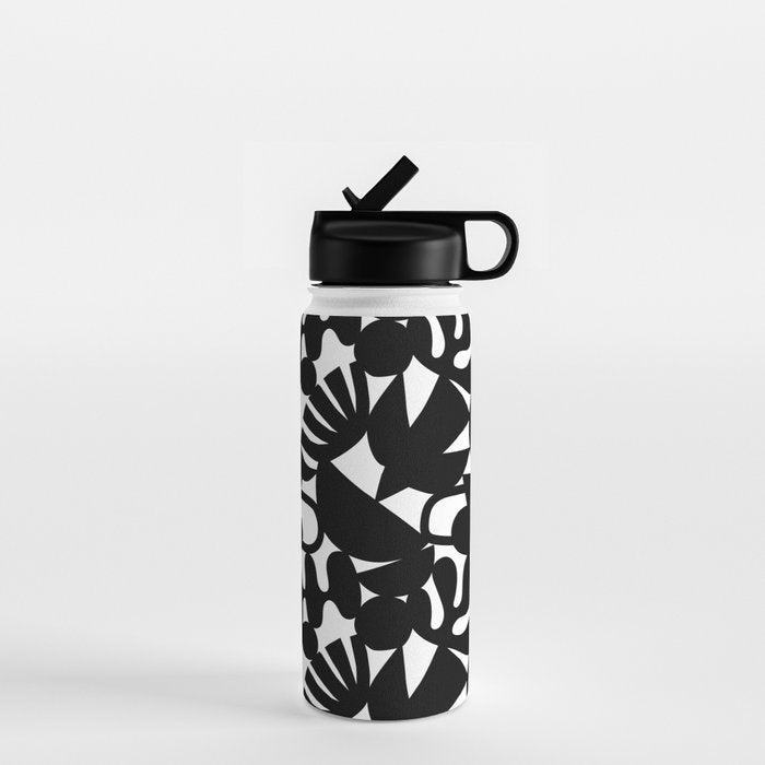 Black and white organic nature shape art pattern Water Bottle Gallery Image 1