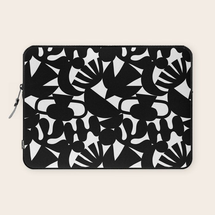 Black and white organic nature shape art pattern Laptop Sleeve Gallery Image 1