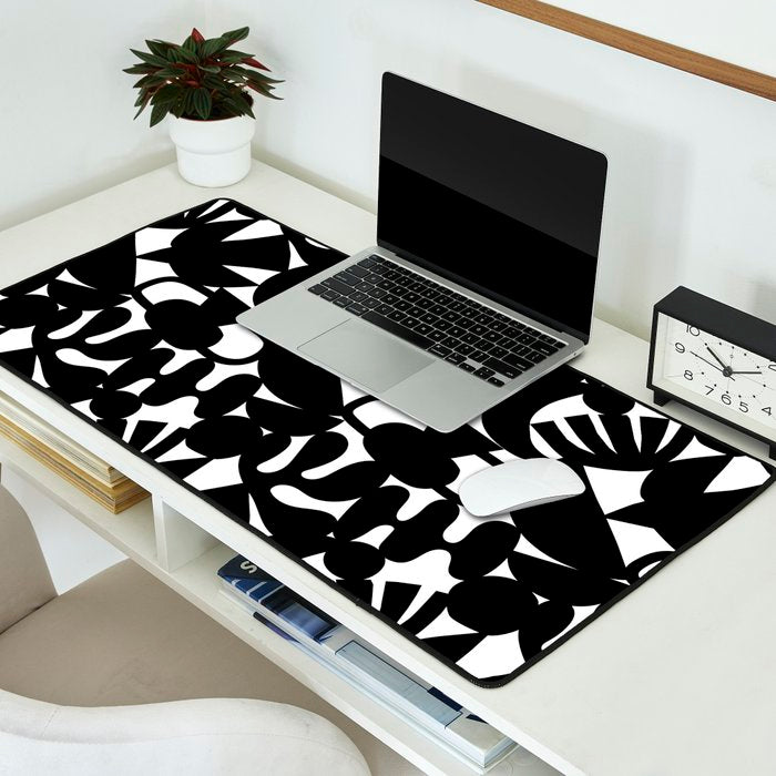 Black and white organic nature shape art pattern Desk Mat Gallery Image 2