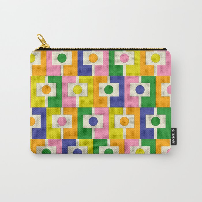 Colorful Retro Geometric Spring Rektangel Pattern with Yellow Carry All Pouch Gallery Image 1