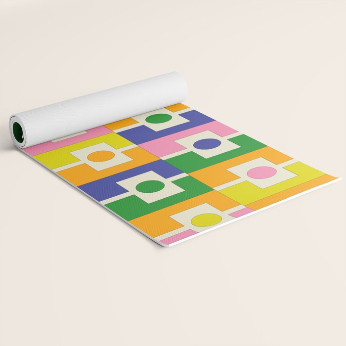 Colorful Retro Geometric Spring Rektangel Pattern with Yellow Yoga Mat Gallery Image 2