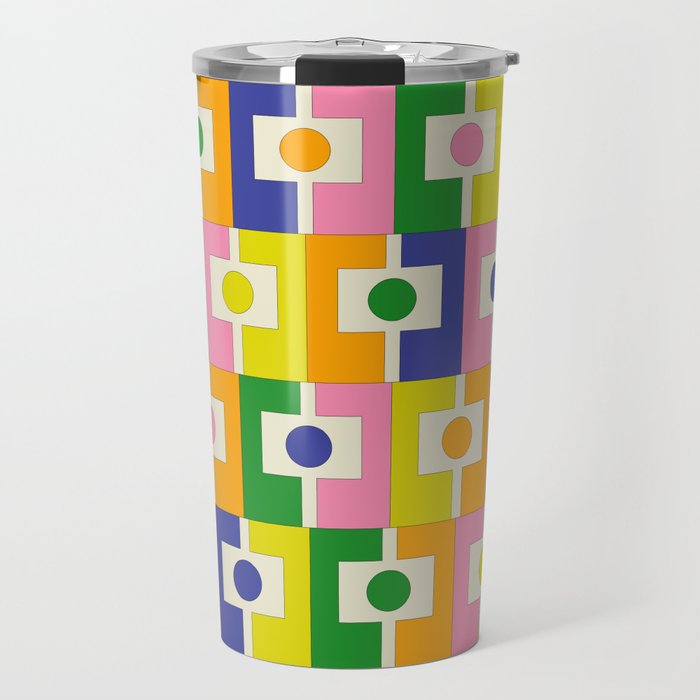Colorful Retro Geometric Spring Rektangel Pattern with Yellow Travel Mug Gallery Image 1