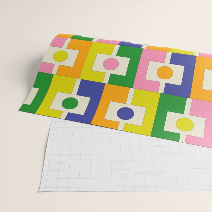 Colorful Retro Geometric Spring Rektangel Pattern with Yellow Wrapping Paper Gallery Image 2