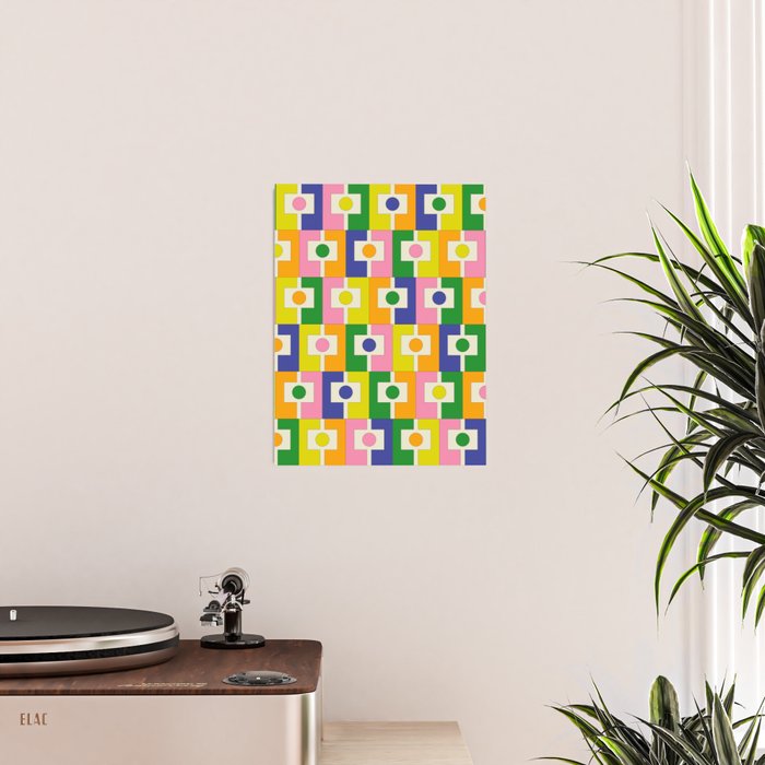 Colorful Retro Geometric Spring Rektangel Pattern with Yellow Poster Gallery Image 2