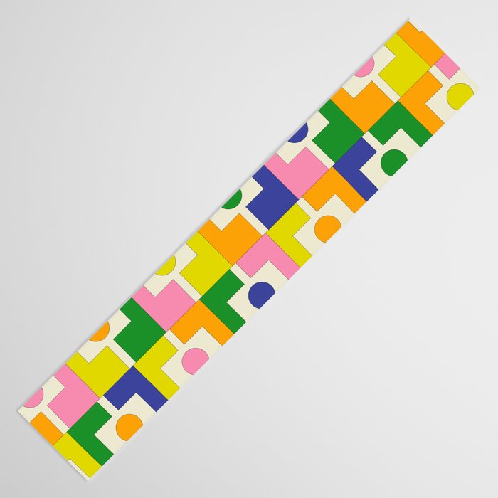 Colorful Retro Geometric Spring Rektangel Pattern with Yellow Table Runner Gallery Image 3