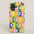 Colorful Retro Geometric Spring Rektangel Pattern with Yellow iPhone Case Gallery Image 1