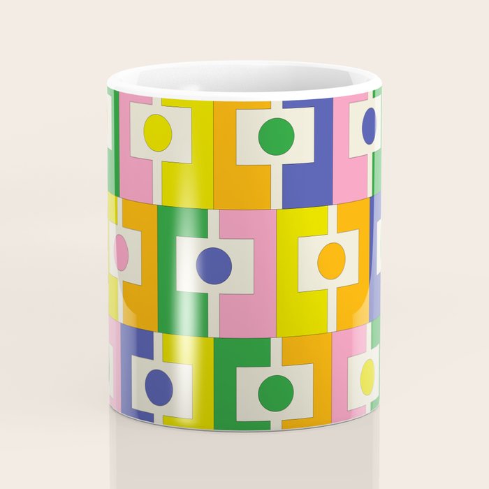 Colorful Retro Geometric Spring Rektangel Pattern with Yellow Coffee Mug Gallery Image 4