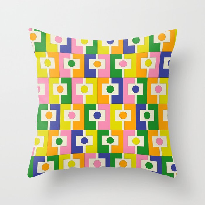 Colorful Retro Geometric Spring Rektangel Pattern with Yellow Throw Pillow Gallery Image 6
