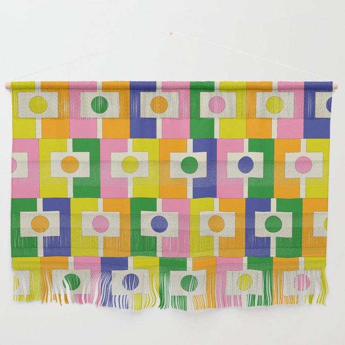 Colorful Retro Geometric Spring Rektangel Pattern with Yellow Wall Hanging Gallery Image 1