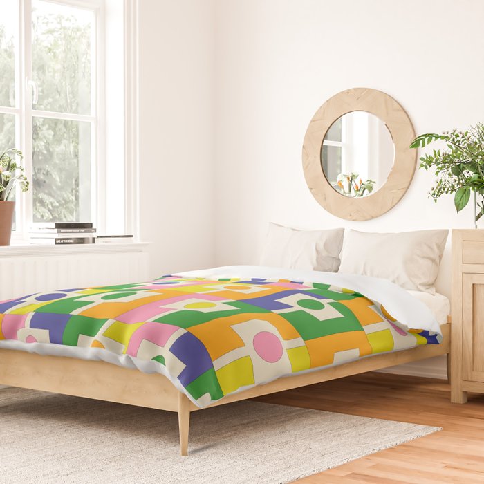 Colorful Retro Geometric Spring Rektangel Pattern with Yellow Duvet Cover Gallery Image 2