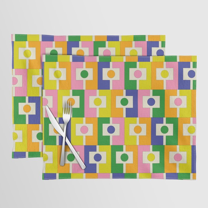Colorful Retro Geometric Spring Rektangel Pattern with Yellow Placemat Gallery Image 1