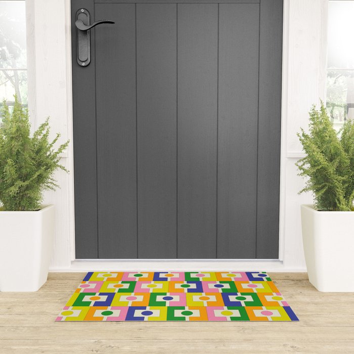 Colorful Retro Geometric Spring Rektangel Pattern with Yellow Welcome Mat Gallery Image 3