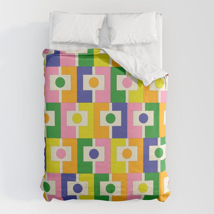 Colorful Retro Geometric Spring Rektangel Pattern with Yellow Duvet Cover Gallery Image 1