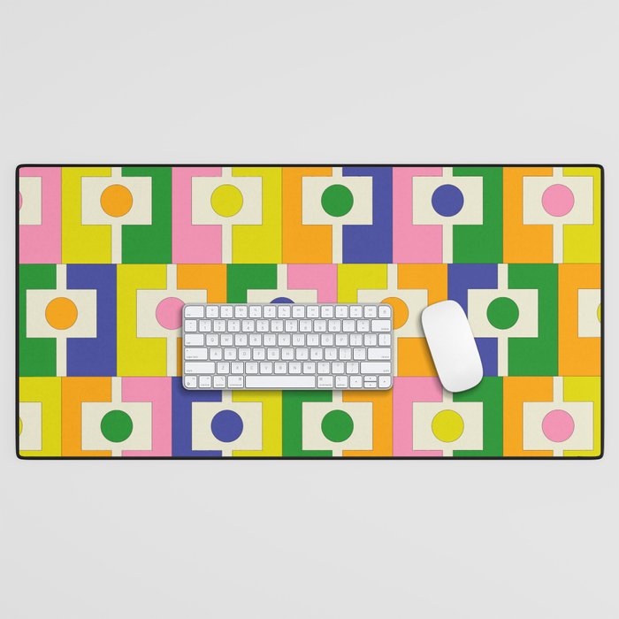 Colorful Retro Geometric Spring Rektangel Pattern with Yellow Desk Mat Gallery Image 1