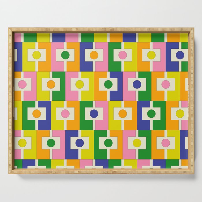 Colorful Retro Geometric Spring Rektangel Pattern with Yellow Serving Tray Gallery Image 1