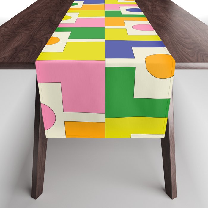 Colorful Retro Geometric Spring Rektangel Pattern with Yellow Table Runner Gallery Image 1