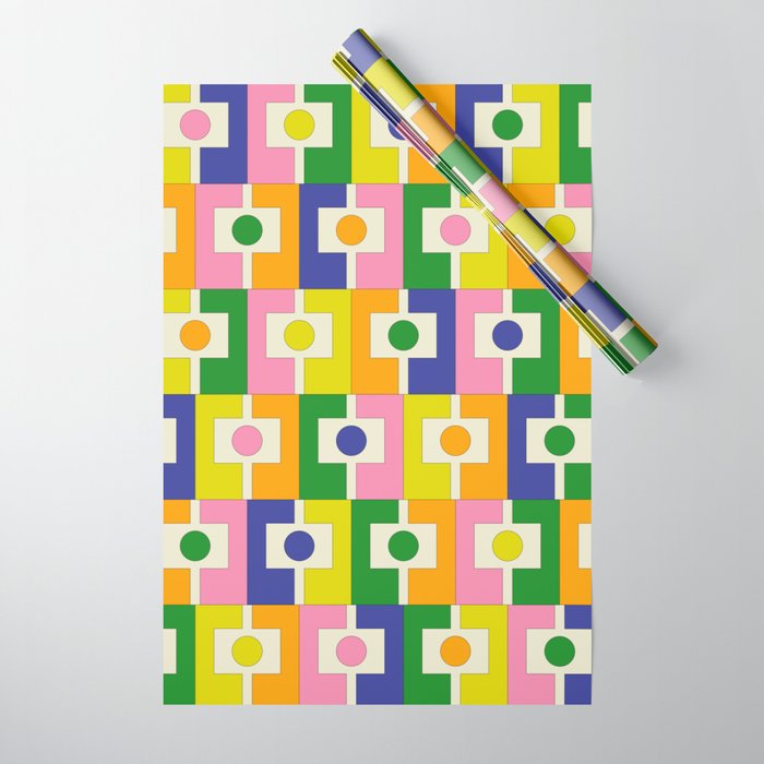 Colorful Retro Geometric Spring Rektangel Pattern with Yellow Wrapping Paper Gallery Image 1