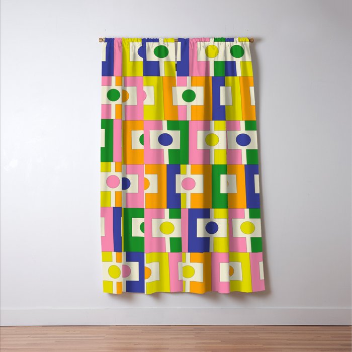 Colorful Retro Geometric Spring Rektangel Pattern with Yellow Window Curtain Gallery Image 3