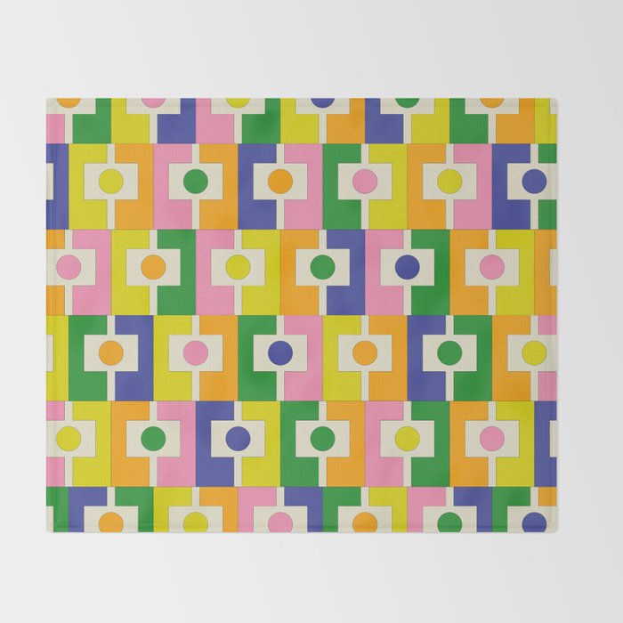Colorful Retro Geometric Spring Rektangel Pattern with Yellow Throw Blanket Gallery Image 2
